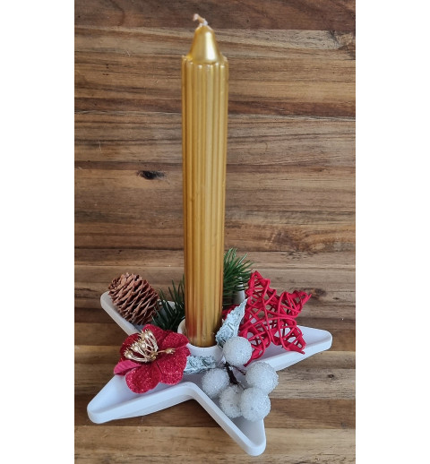 Kerzen-Gesteck gold/rot Blume