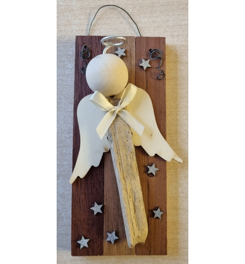 Schild Schwemmholz Engel/Sterne silber