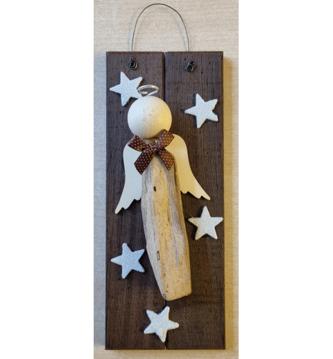 Schild Schwemmholz Engel/Sterne weiss
