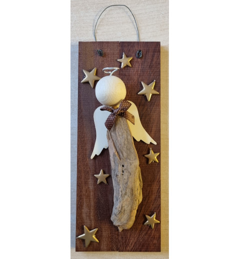 Schild Schwemmholz Engel/Sterne gold