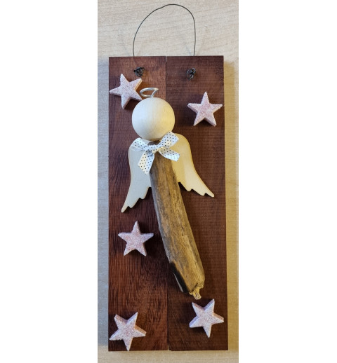 Schild Schwemmholz Engel/Sterne rosa
