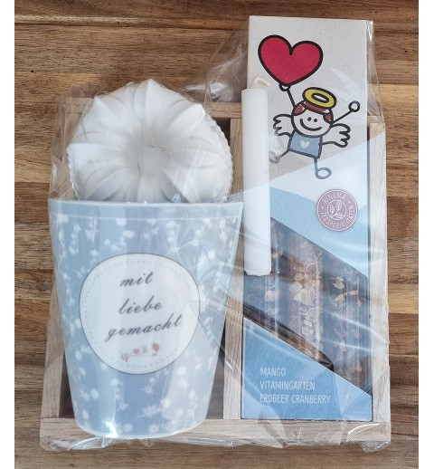 Tee Set " Mit Liebe gemacht " Band blau
