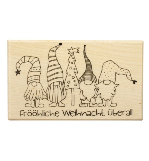 Holz Stempel Wichtel  " Frööhliche Weihnacht überall "