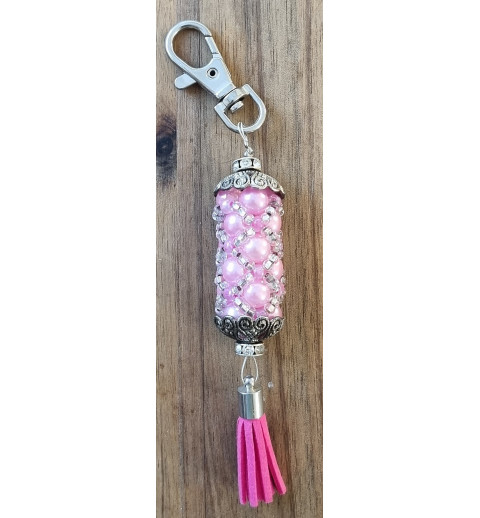 Handgefädelter Schlüsselanhänger rosa/silber