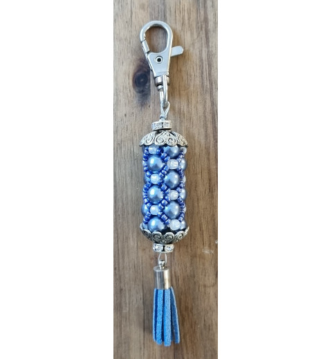 Handgefädelter Schlüsselanhänger blau/silber