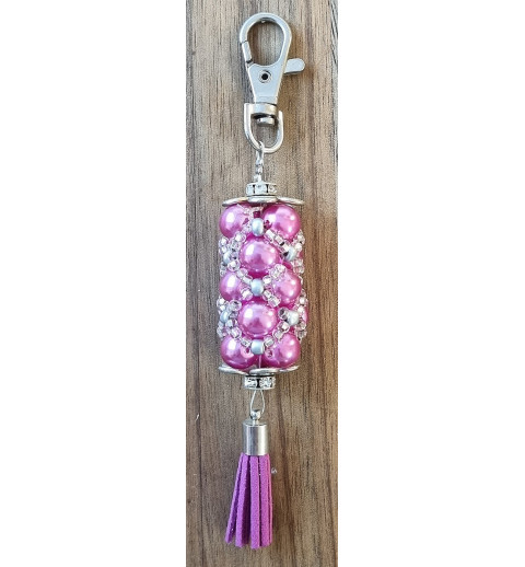 Handgefädelter Schlüsselanhänger pink/silber