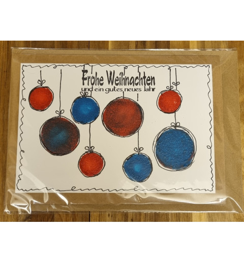 Karte " Weihnachtskugeln " rot/blau