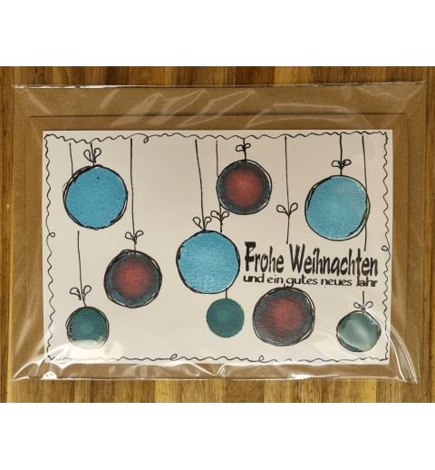 Karte " Weihnachtskugeln " türkis/bordeaux