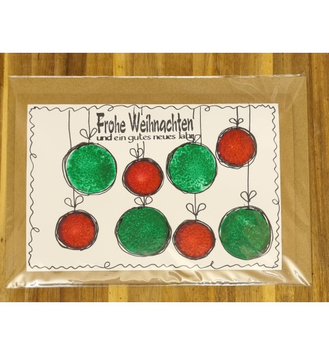 Karte " Weihnachtskugeln " rot/grün