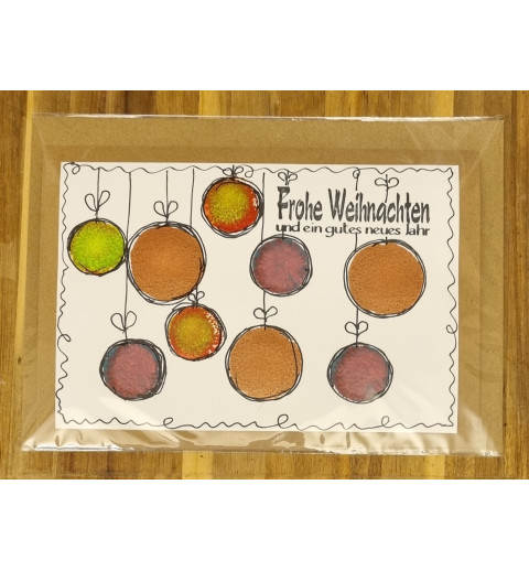 Karte " Weihnachtskugeln " bronze/mauve/grün