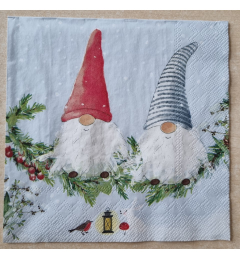 Serviette Zwei Wichtel auf Ast