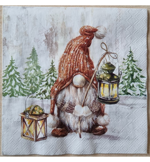 Serviette Wichtel mit Laterne