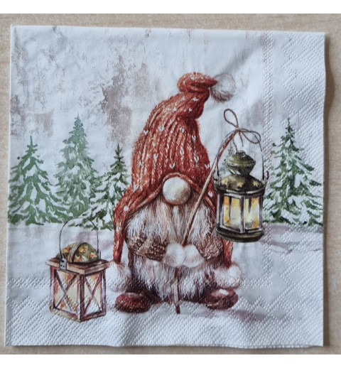 Serviette Wichtel mit Laterne