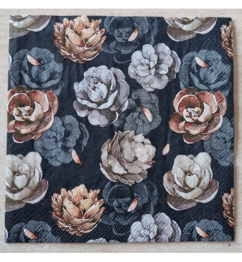 Serviette Blumen braun/schwarz