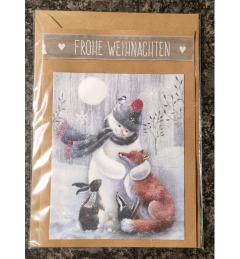 Karte " Schneemann/Fuchs " Frohe Weihnachten