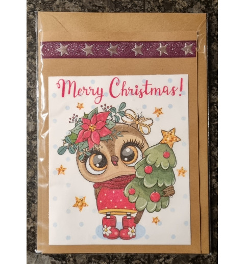 Karte " Eule  " Merry Christmas