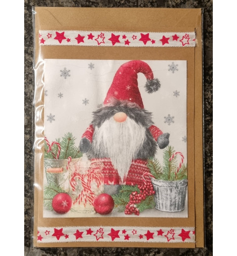 Karte  " Wichtel mit Weihnachtskugeln "