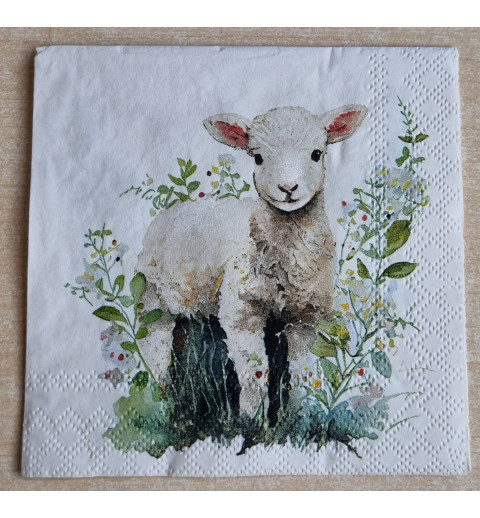 Serviette Lamm/Wiese/Blätter