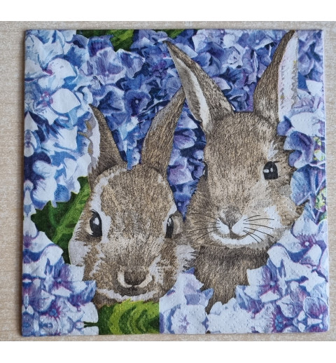 Serviette Zwei Kaninchen/violette Blumen