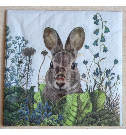Serviette Kaninchenkopf/grüne Pflanzen