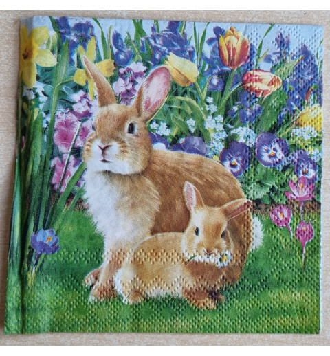 Serviette Zwei Kaninchen/Blumenwiese