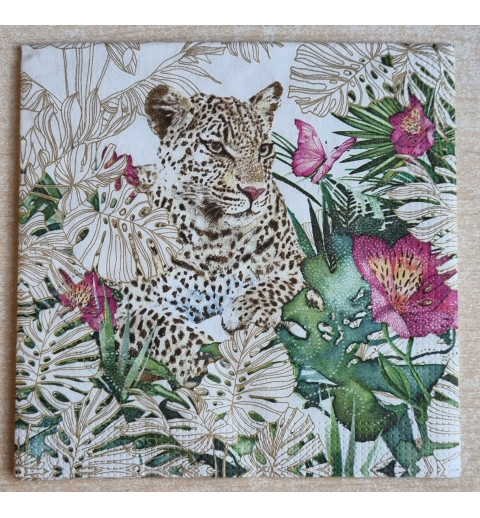 Serviette Leopard/Blumen pink