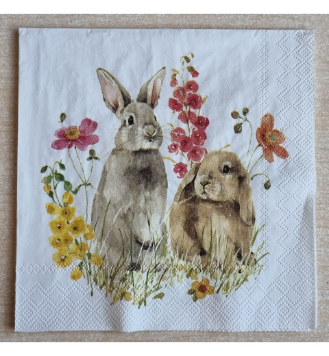 Serviette Zwei Kaninchen/Blumen