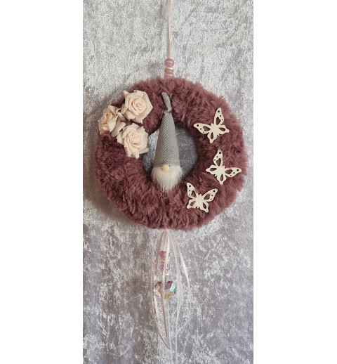 Tür/Wanddeko Ring mauve/Wichtel hellgrau