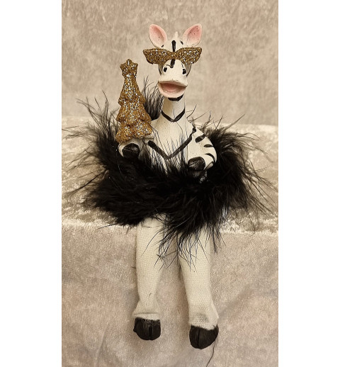 Kantenhocker Zebra mit Baum  schwarz/weiss/gold