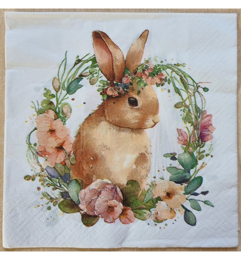 Serviette Kaninchen und Blumenkreis