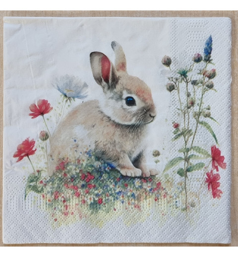 Serviette Kaninchen/Blumenwiese