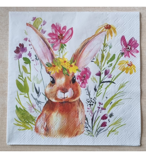 Serviette Kaninchen/Blumen