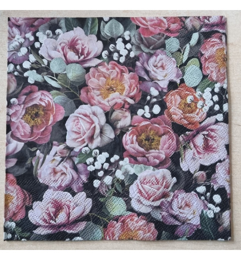 Serviette Blumen schwarz/rosa