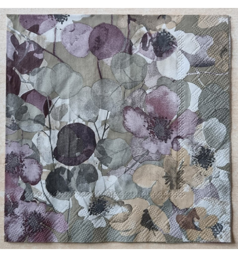 Serviette Blumen beige/mauve/hellbraun