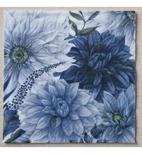 Serviette Blumen gross blautöne