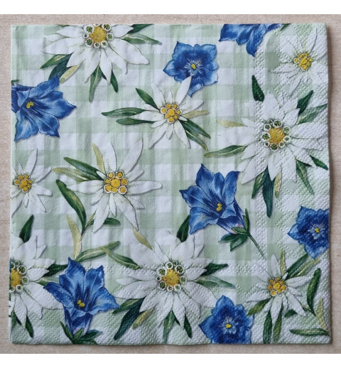 Serviette Karo hellgrün Edelweiss/Enzian