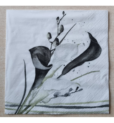 Serviette Calla Blume schwarz/weiss