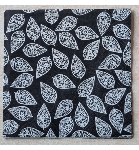 Serviette Blätter schwarz/weiss