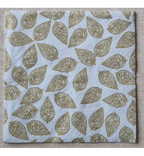 Serviette Blätter weiss/gold