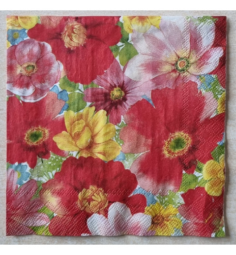 Serviette Blumen rot/gelb/rosa