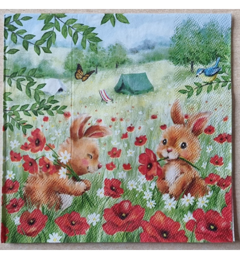 Serviette Zwei Kaninchen und Zelt