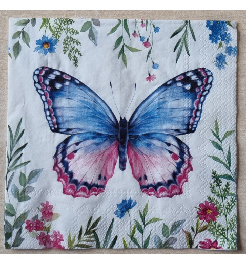 Serviette Schmetterling blau/pink