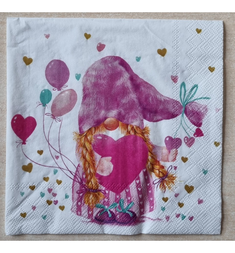 Serviette Wichtel Frau mit Herz