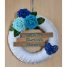 Tür/Wanddeko Ring weiss/Klötzchen Home sweet Home blau/türkis