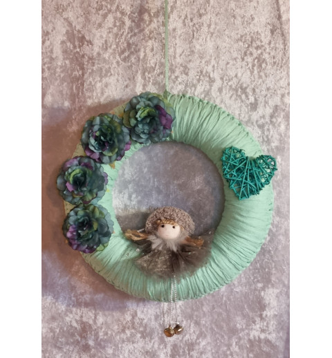 Tür/Wanddeko Ring mint/Püppchen grau