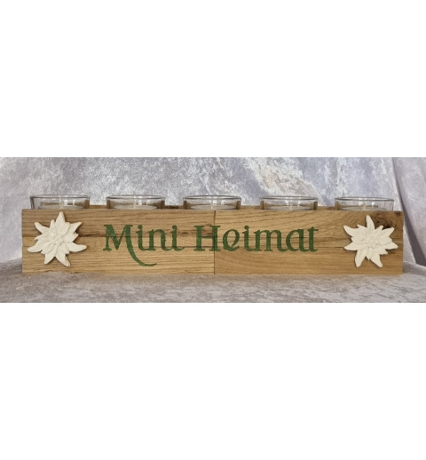 Teelicht/Eier Balken  " Mini Heimat " grün/ Edelweiss