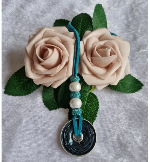 Kette lang mit Nespresso Kapsel  petrol-türkis/weiss