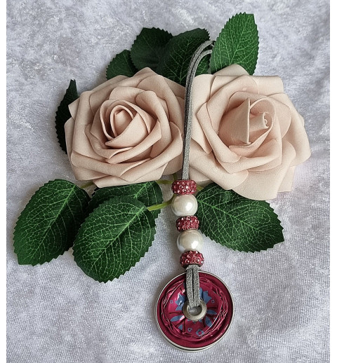 Kette lang mit Nespresso Kapsel  Muster pink/weiss