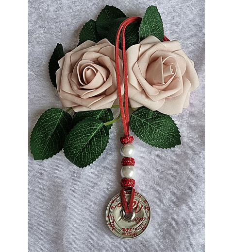 Kette lang mit Nespresso Kapsel  Muster rot/weiss