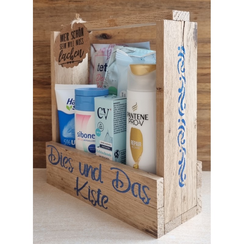 Wellness/Beauty Kistchen " Dies und Das  Kistchen "  Wer schön sein will muss lachen/blau